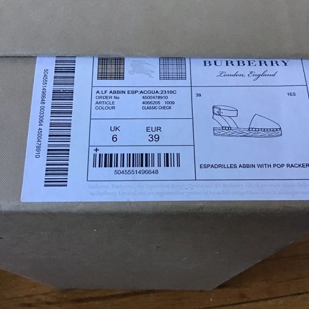 NIB Burberry Ladies Size 9 Abbin Pink Checkered Espadrille Sandals w/ Pop Racker - Picture 6 of 10